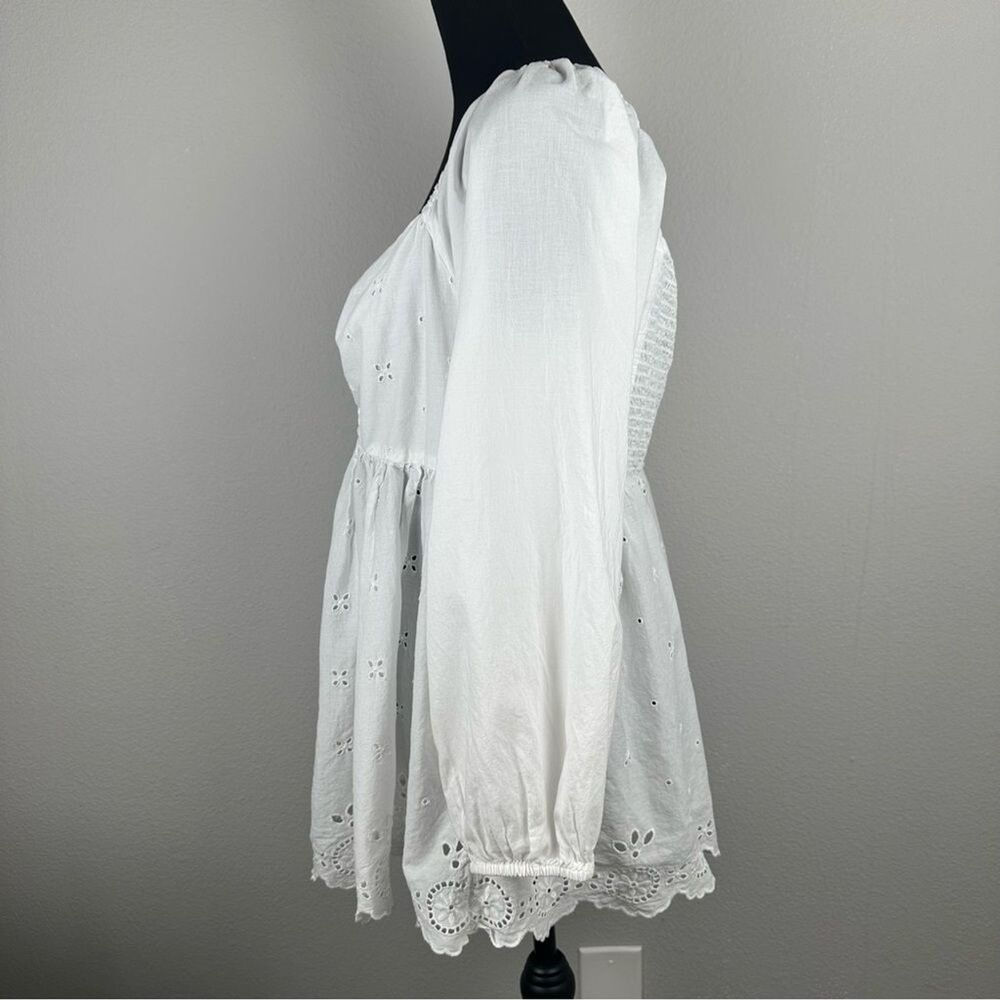 Old Navy Maternity Fit & Flare Top Womens Large White Sheer Embroidered Eyelet - Picture 6 of 12